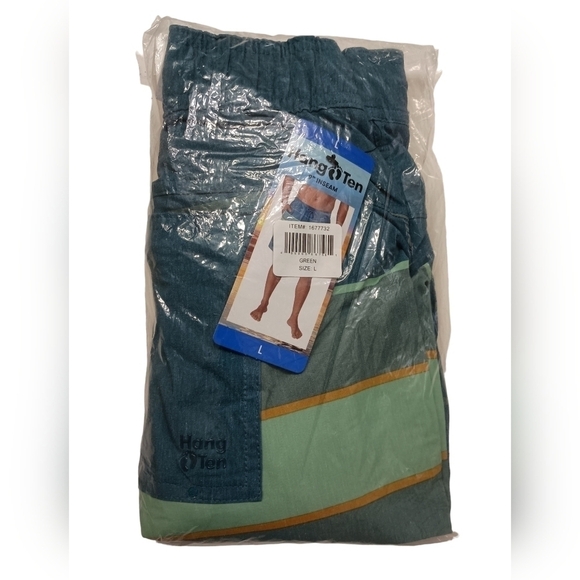 Hang Ten Men's Swim Trunk Shorts Green Striped Quick Dry - Picture 7 of 9